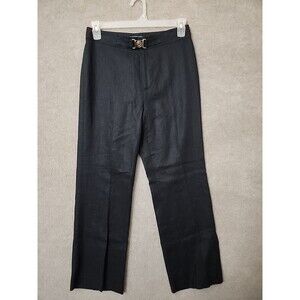 Lauren Ralph Lauren Linen Dress Pants Women 8 Petite Black Flared Leg Buckle NEW